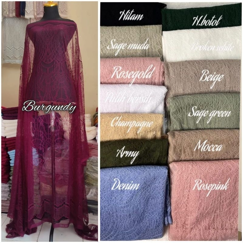 KAIN BAHAN BRUKAT, BROKAT CHANTILLY, KAIN BRUKAT SANTILY, KAIN BRUKAT CHANTILLY LACE PANEL, KAIN BAK