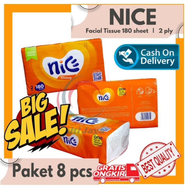 [ Paket isi 8 pcs ] Tissue nice 180 sheets 2 ply | tissue wajah 180 sheets 2 lapis