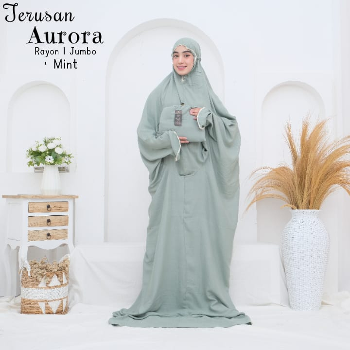mukena bali terusan polos jumbo renda - mukena terusan travel - terusan aurora