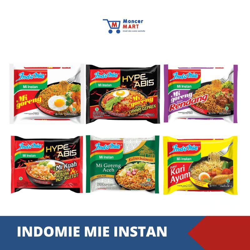 

Indomie All Varian Mie Instan | Indomie Goreng | Indomie Ayam Geprek | Indomie Rendang | Indomie Seblak Hot Jeletot | Indomie Goreng Aceh | Indomie Kuah Kari Ayam