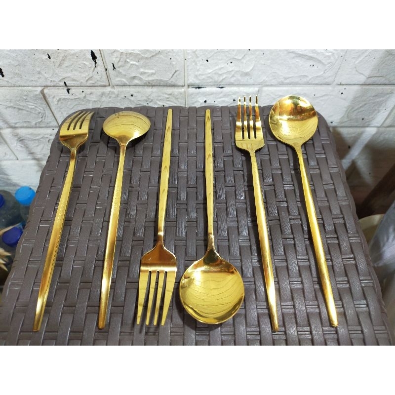 Sendok Korea Gold Stainless Steel / Sendok Emas / Sendok Garpu Makan Korea Emas / Sendok Korea Gold 