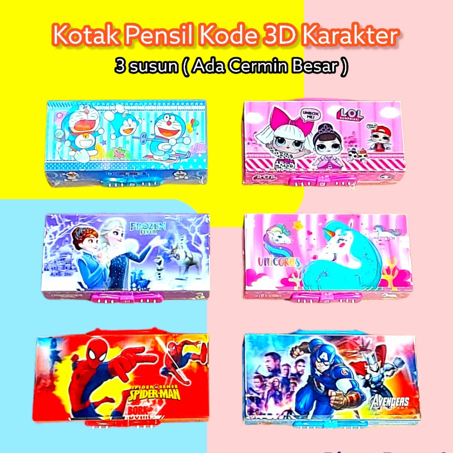 

Kotak pensil anak 1818-2 3D 3 susun motif kartun ada Kode pengaman
