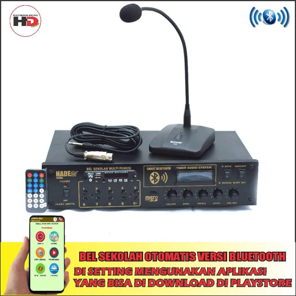 BEL SEKOLAH OTOMATIS DAN MANUAL SETING HP PLUS MIC PODIUM