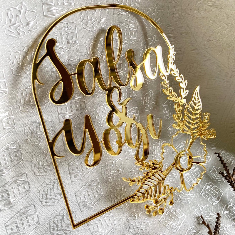 Frame Nama Mempelai Pengantin Dekorasi Maskawin Mas Kawin Hantaran Seserahan Mahar Acrylic Mirror