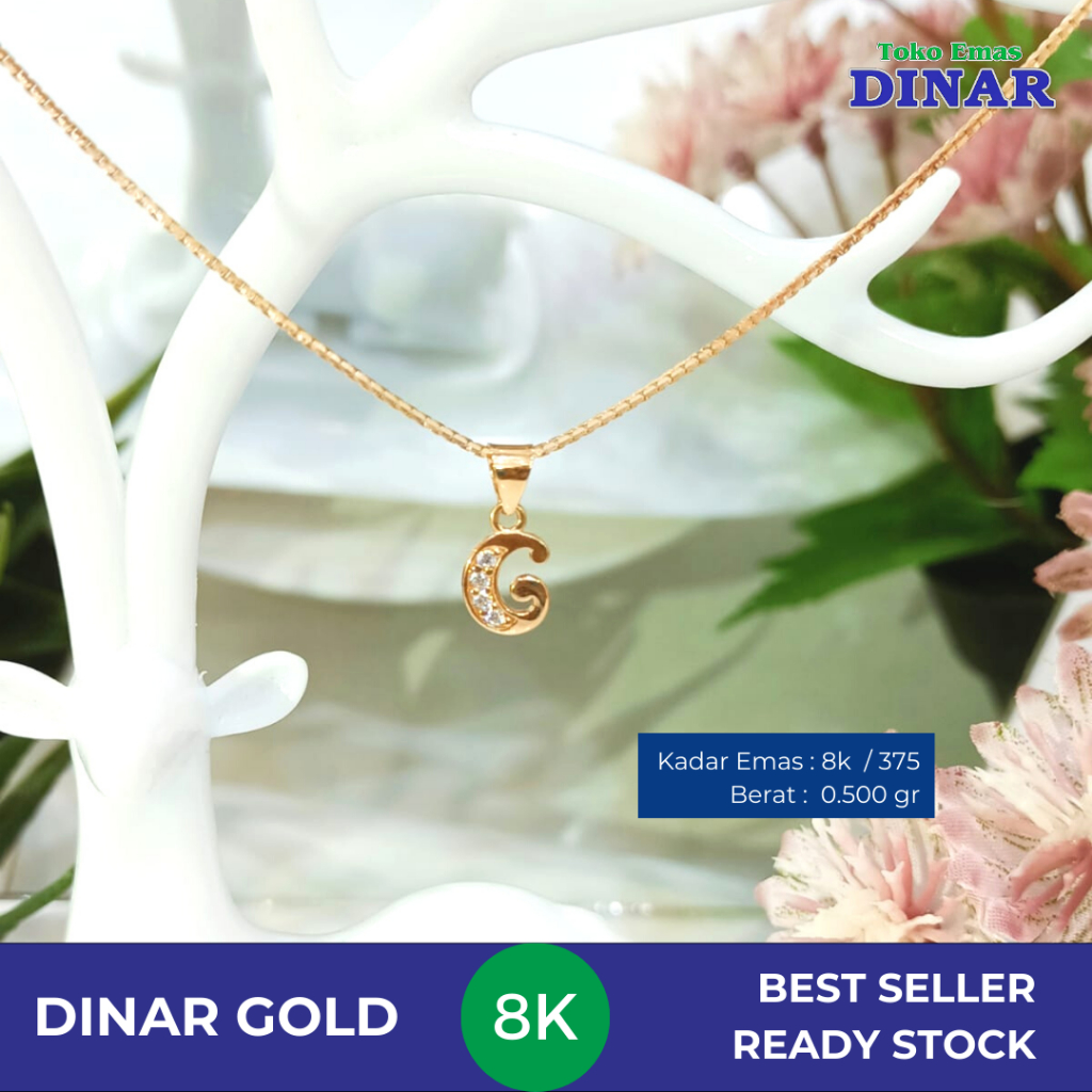 LIONTIN BATU AD HURUF "G" SLP KADAR EMAS MUDA - 8K