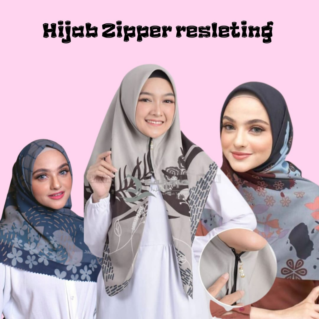 hijab zipper motif premium Hijab segiempat zipper motif instan zipper