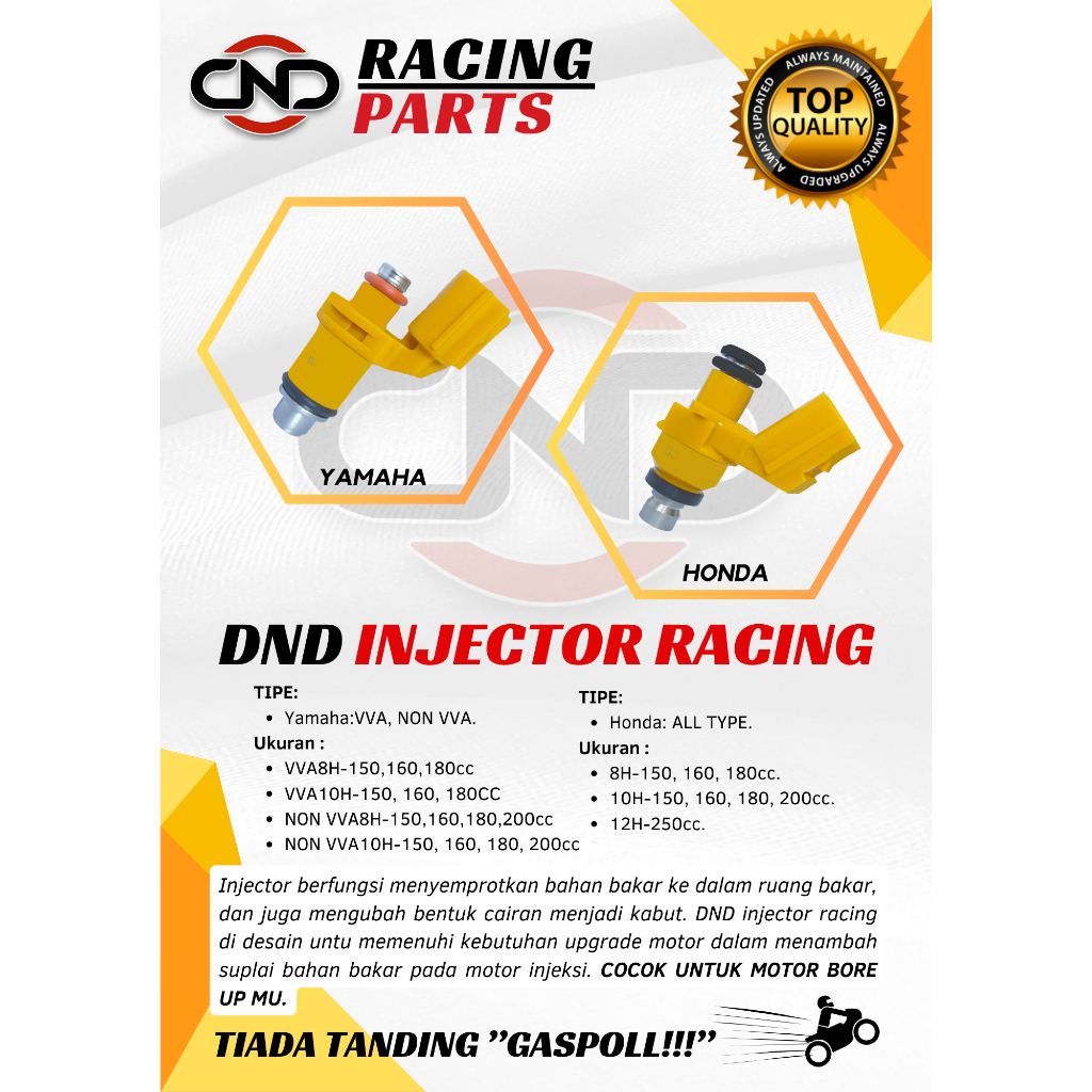 INJEKTOR RACING ALL HONDA Vario125/150 Pcx150/160 Cb150r CBR150 Verza Beat FI Scoopy Honda DND