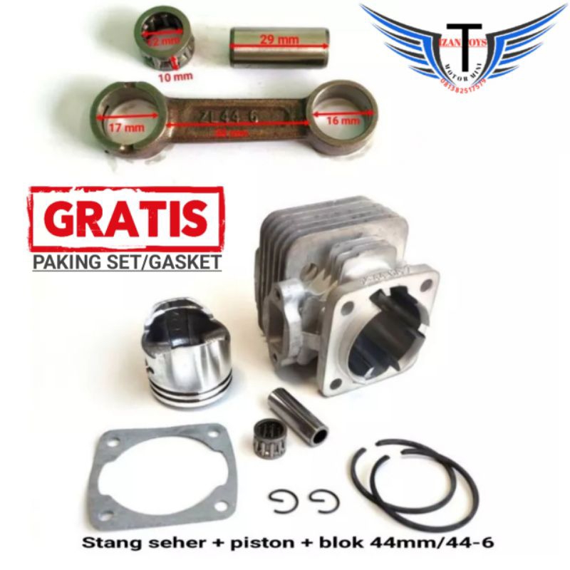 STANG SEHER-PISTON-BLOK 44mm/44-6 MOTOR MINI TRAIL/MINI GP/MESIN RUMPUT 50cc