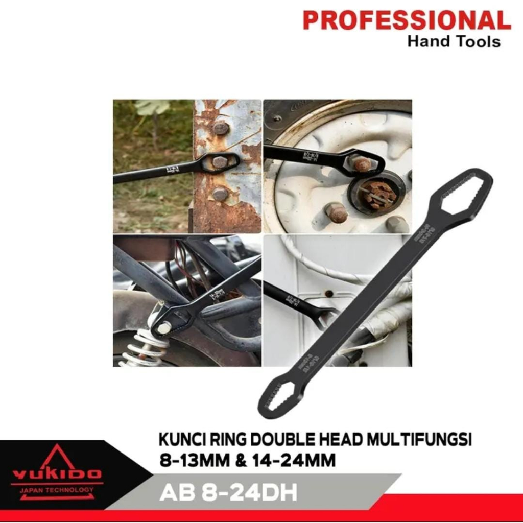 KUNCI RING UNIVERSAL DOUBLE HEAD MULTIFUNGSI 8-13MM & 14-24MM YUKIDO JAPAN TECHNOLOGY