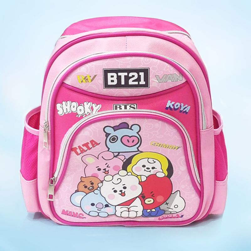 TAS ANAK SEKOLAH TK RANSEL BACKPACK BTS BT 21 BT-21 BT21 BTS-21 BTS21 PINK 12-01