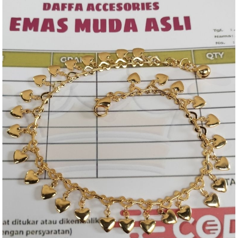 Gelang Emas Mudah Bandul Love