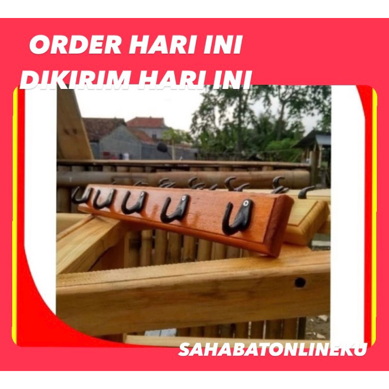 kapstok aesthetic jadul hook gantungan dari kayu jati tempel dinding
