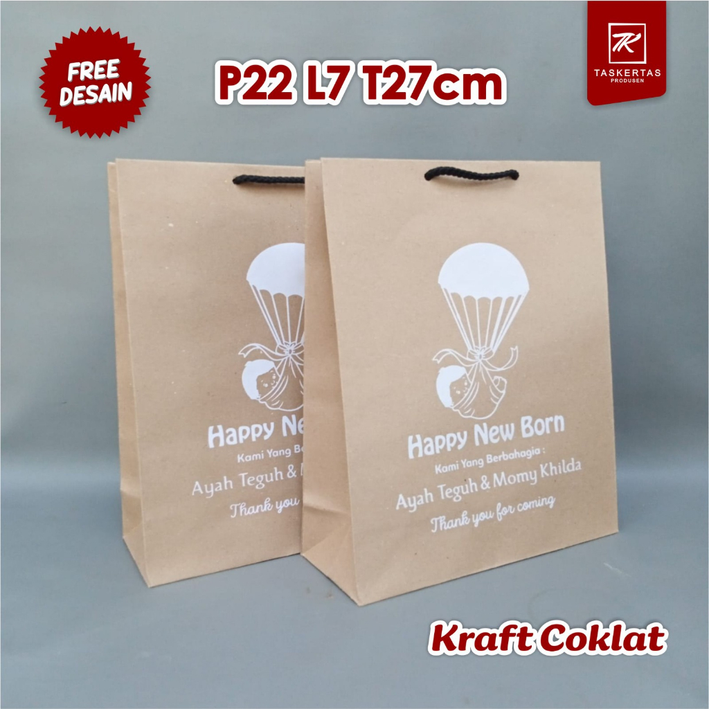 

Paperbag Dengan Sablon Uk P22 L7 T27 Gratis Desain Bahan Kraft coklat