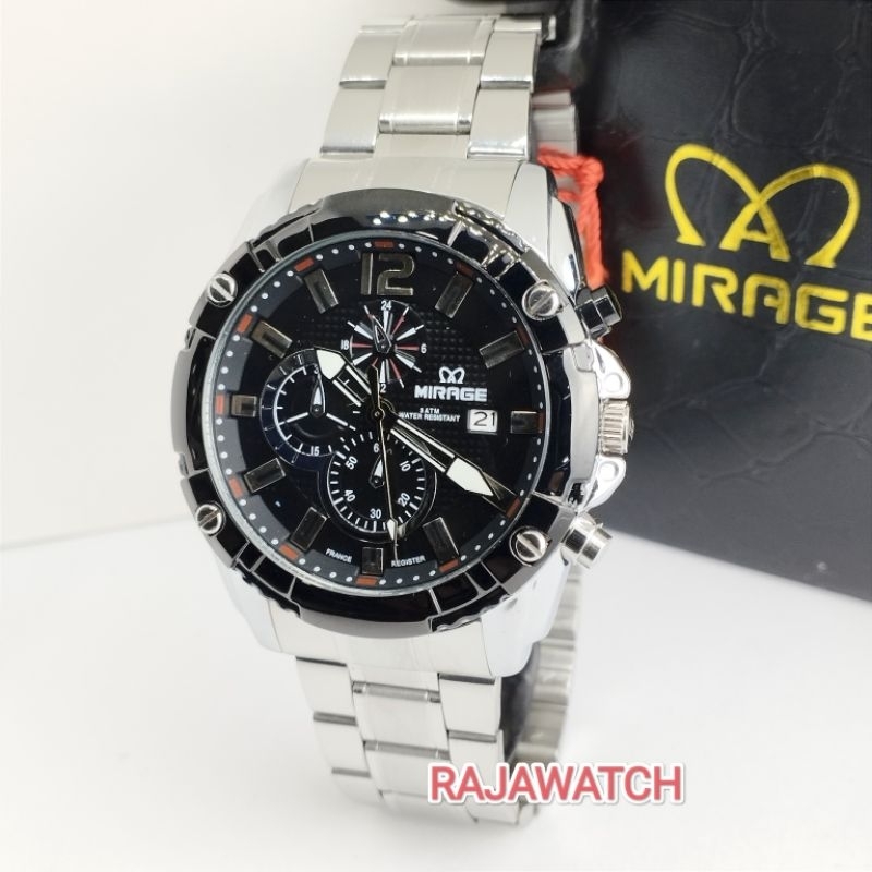 JAM TANGAN MIRAGE PRIA MODEL SPORTY ORIGINAL. STAINLESS STEEL ANALOG TANGGAL AKTIF