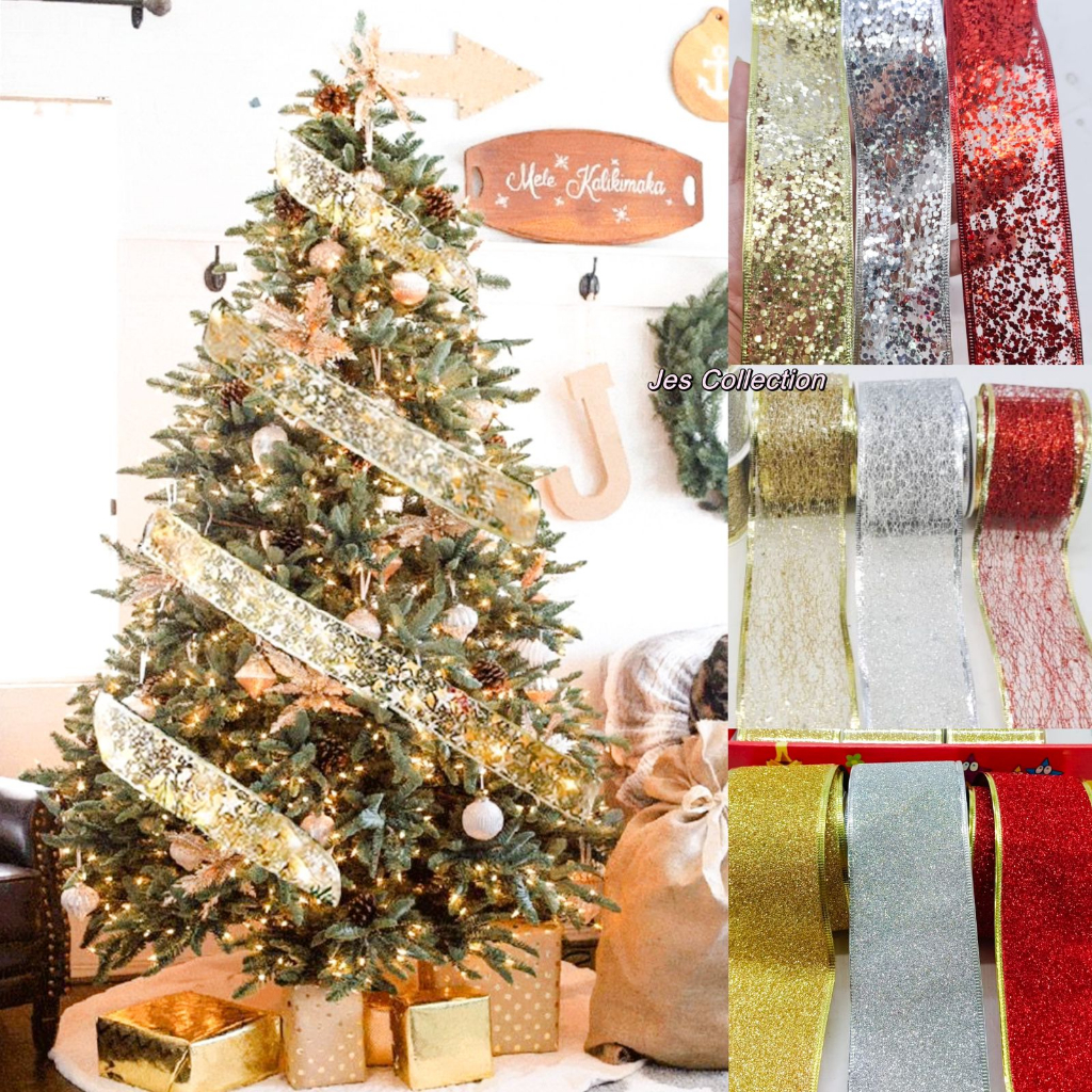 

Pita Roll Natal dan Ribbon Glitter Aksesoris hiasan pohon natal Hampers Parcel