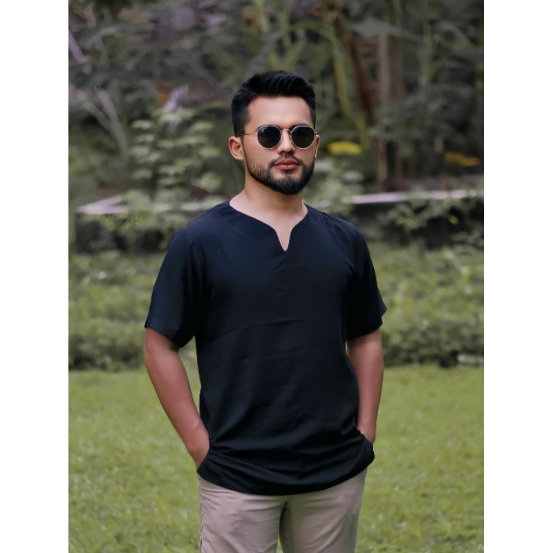 SEDJIWA Kemeja Pria Blouse Bohemian Pantai Santai Polos