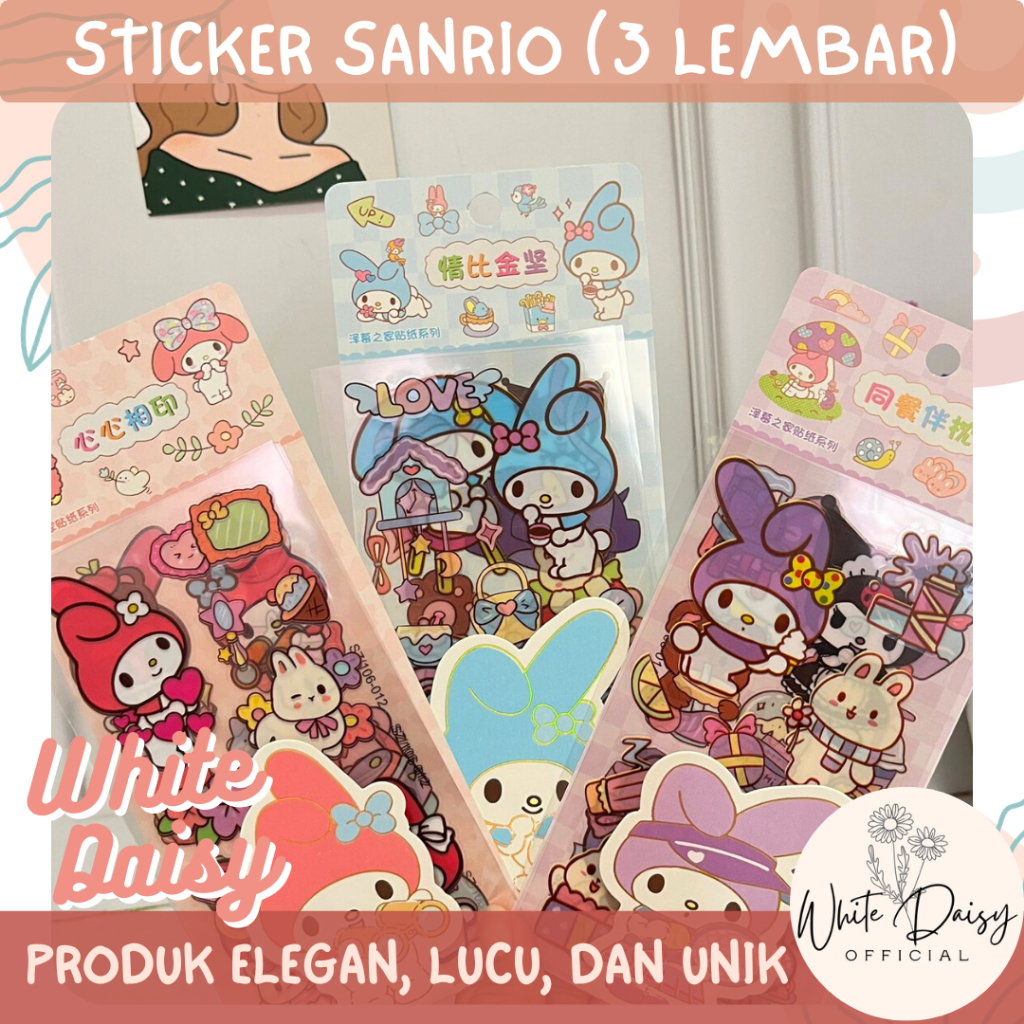 

Sticker my melody isi 3 lembar tahan air warna pastel imut lucu lovely
