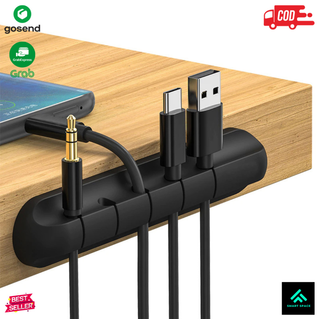 [SPCE] Striveday Klip Kabel Organizer Silicone Cable Clip 3, 5 & 7 Hole - KR-8006 - Black Makassar
