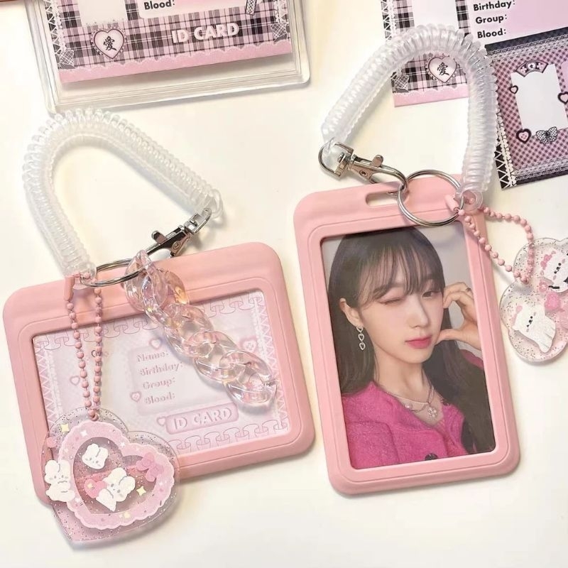 

ID Card Holder Set / Photocard Holder with Keychain / Pelindung Kartu / Pink Style
