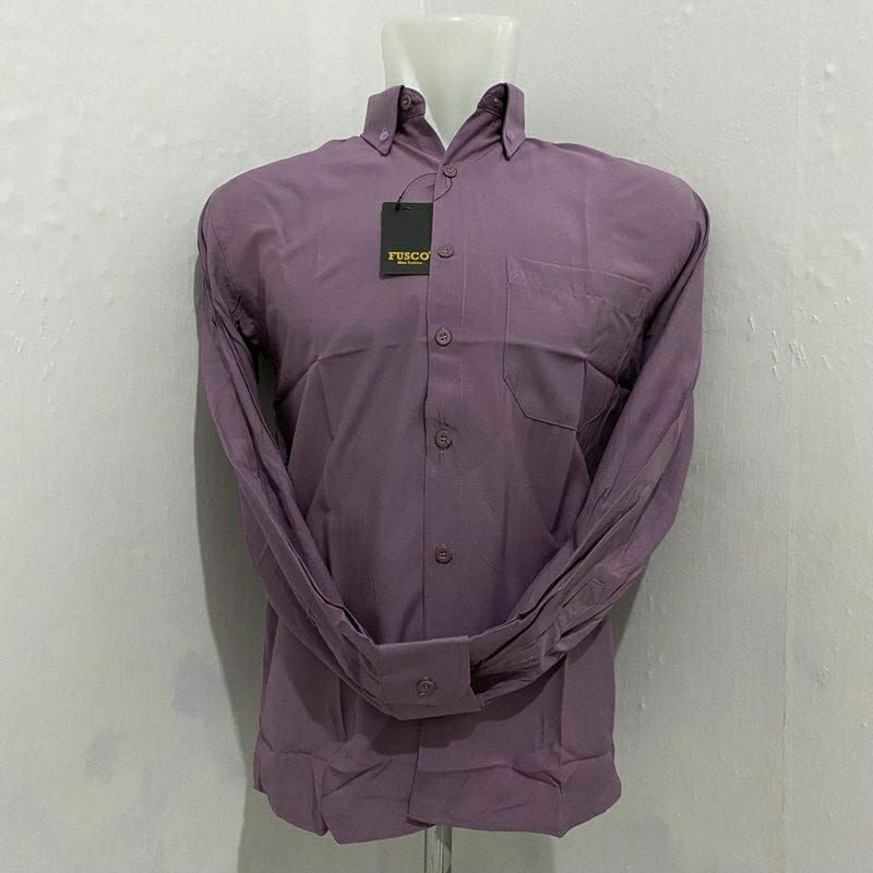 [COD] Kemeja polos pria lengan panjang warna ungu taro