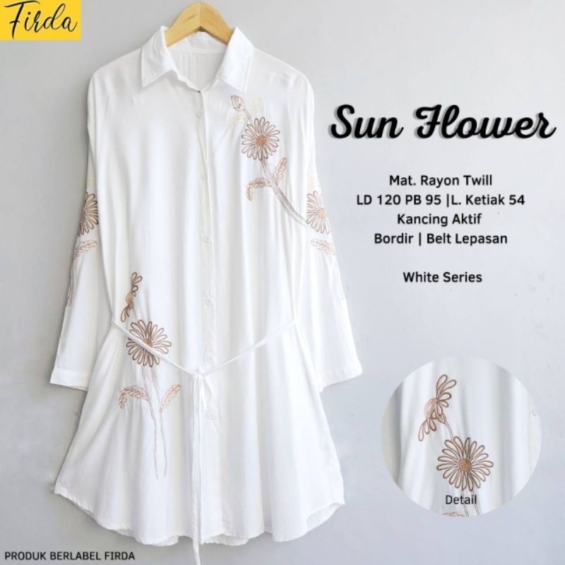 SUN FLOWER CINDY FARIE GISEL TUNIK PUTIH BW BAJU ATASAN WANITA JUMBO RAYON TWILL ADEM MODIS CASUAL B