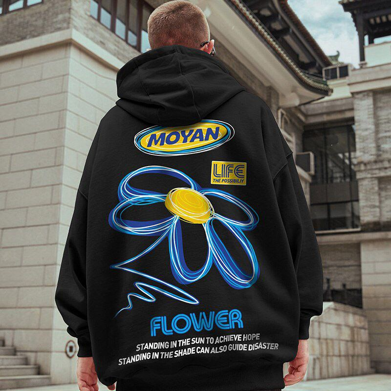 Hoodie Fleece Jumbo Jaket Pullover Premium Distro Oversize Jaket Pria Jepang Moyan Flower BigSize S 