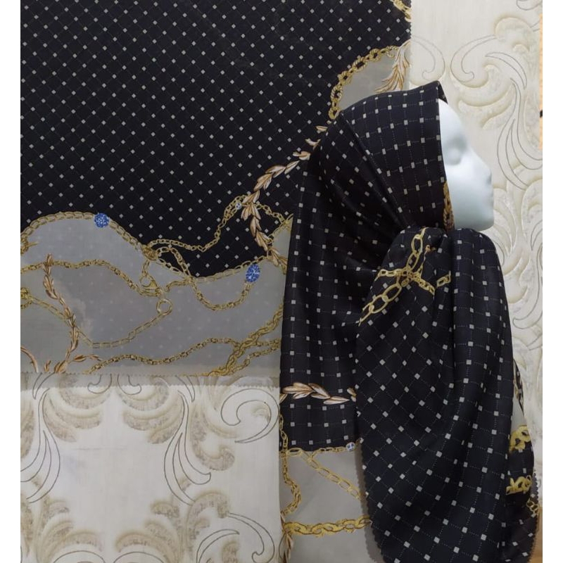 Kerudung Segiempat Motif Syari Hitam