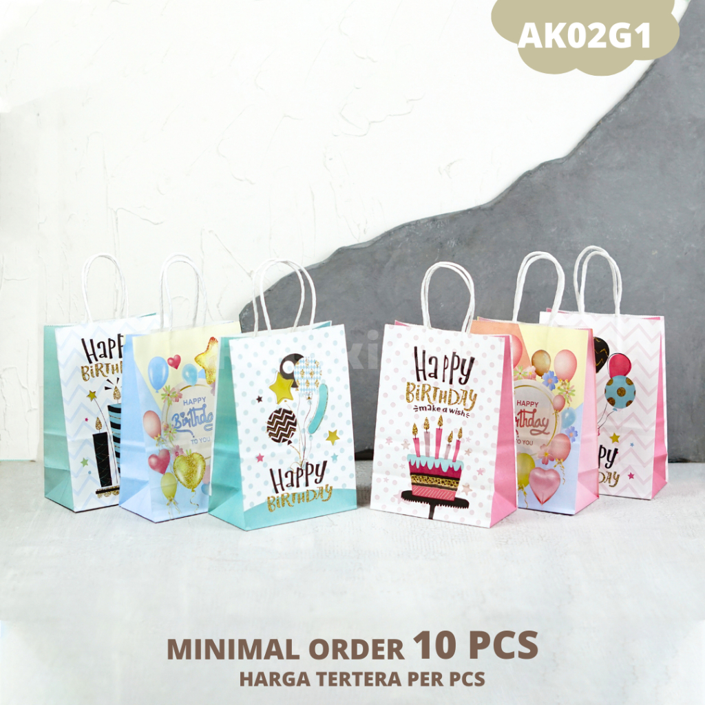 

Paper Bag Birthday / Paper Bag Kertas Hadiah Souvenir Ulang Tahun / Tas Goodie Bag Happy Birthday I AK02G1-AK03G2