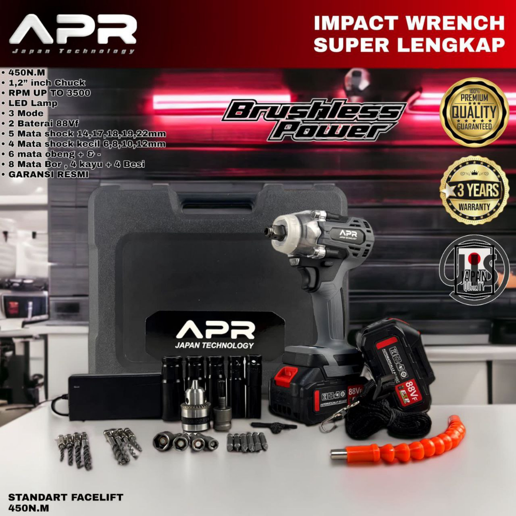 Impact wrench APR JAPAN 450NM NEW EDITION Standart facelift mesin pembuka baut roda ban SUPERLENGKAP