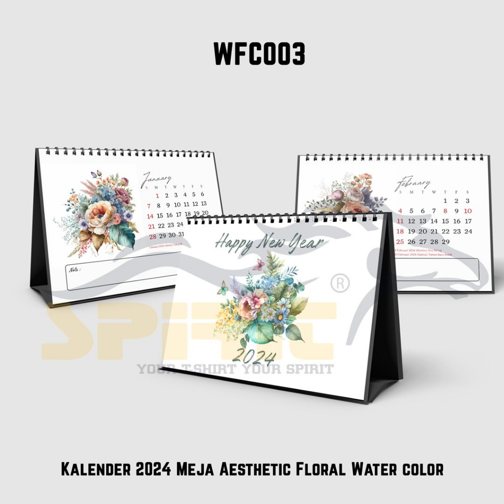 

Kalender Meja Tahun 2024 / Kalender Duduk Aesthetic Floral Water Color Hanger Spiral 7 Lembar