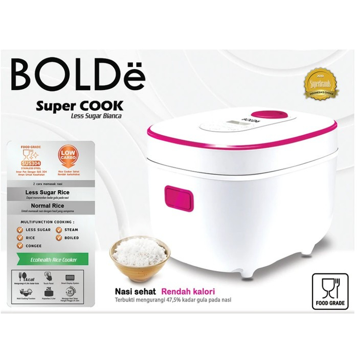 Super Cook Less Sugar Bianca - Rice Cooker 2 Liter Putih-Magenta