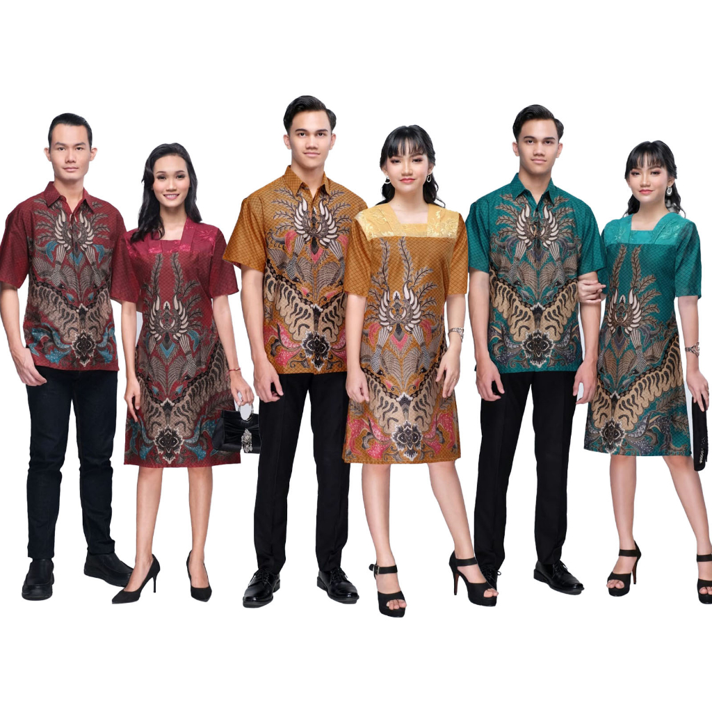 Baju Set Pakaian Couple Keluarga Kemeja Dress Batik Pola Erina Brokat