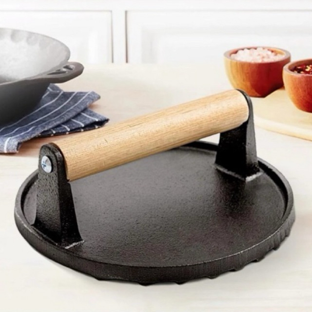 Cast iron meat presser grill 7 inch press skillet besi cor ancuran