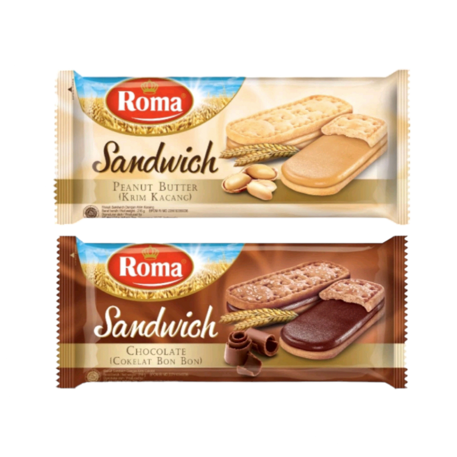 

Roma Sandwich Krim Chocolate Peanut Butter Biskuit Isi 189 Gr