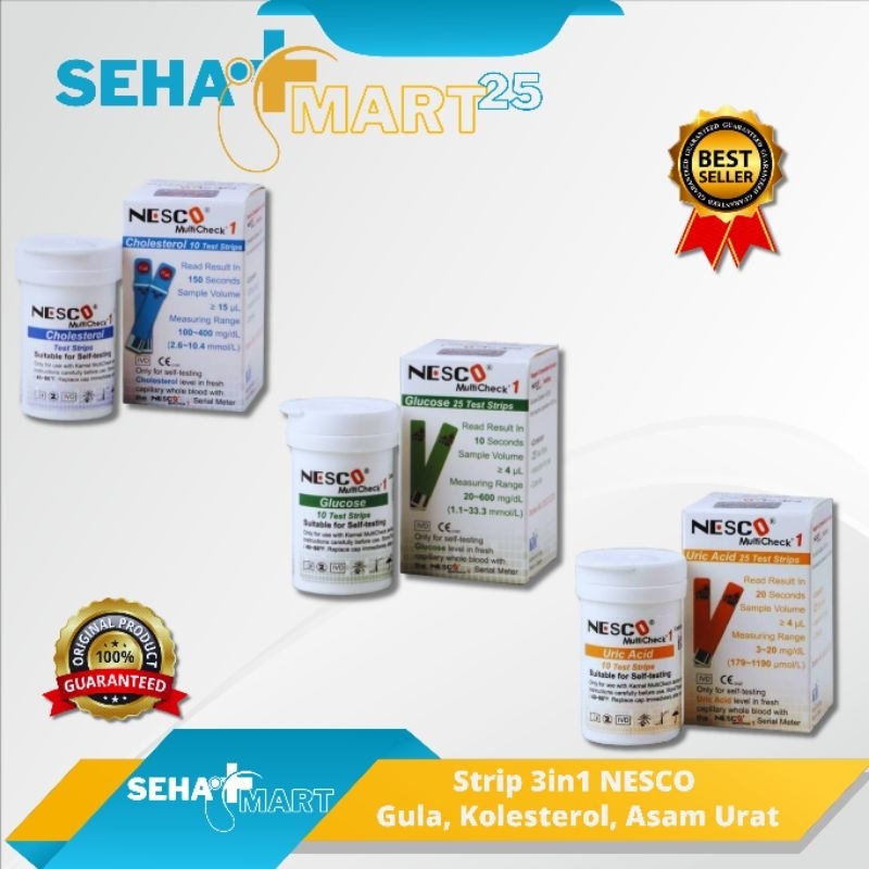 Strip Isi Ulang Nesco GCU 3in1 Gula Kolesterol Asam Urat Nes-co Glucose Cholestrol Uric Acid Stip Ne