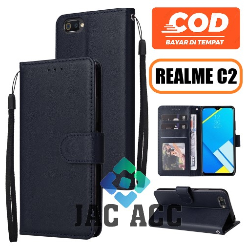 LEATHER CASE PREMIUM UNTUK REALME C2 FLIP WALLET CASE DOMPET HP UNTUK REALME C2