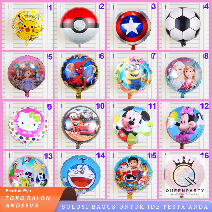 Balon Foil Bulat Karakter / Balon Foil Bulat / Balon Karakter / Balon Bulat Kartun / Balon Ultah Bul