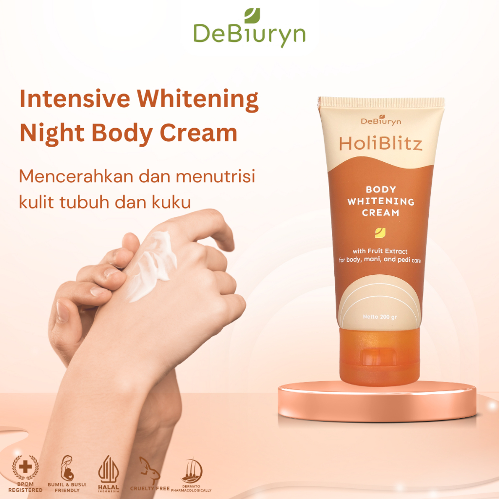 DeBiuryn Holiblitz Pencerah Badan Body Whitening Night Cream 200gr