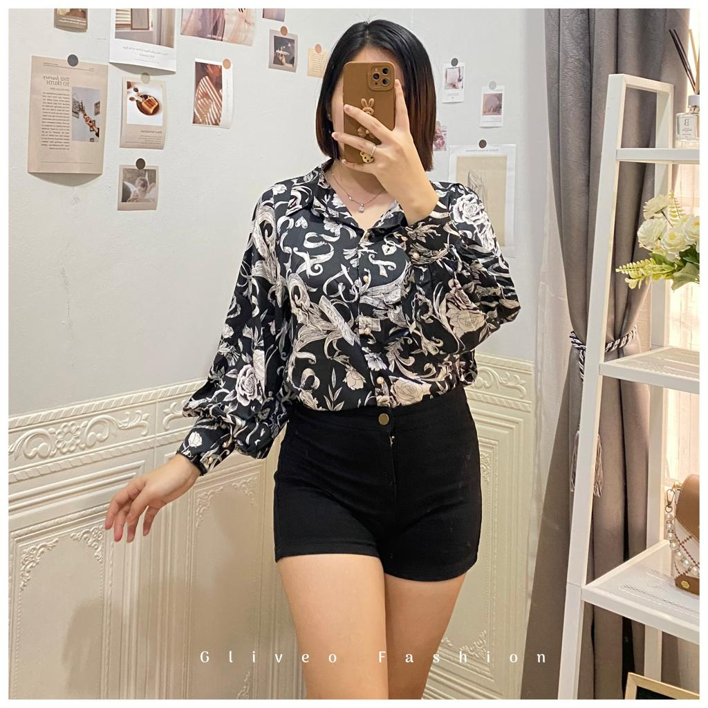 GLIVEO - KEMEJA SILK BATIK LENGAN BALON IMPORT PREMIUM / KEMEJA IMPORT WANITA TERBARU / ATASAN SILK 