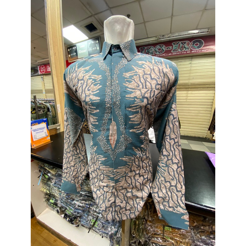 Kemeja Batik Pria Lengan Panjang Bahan Dobby 028 Biru Muda