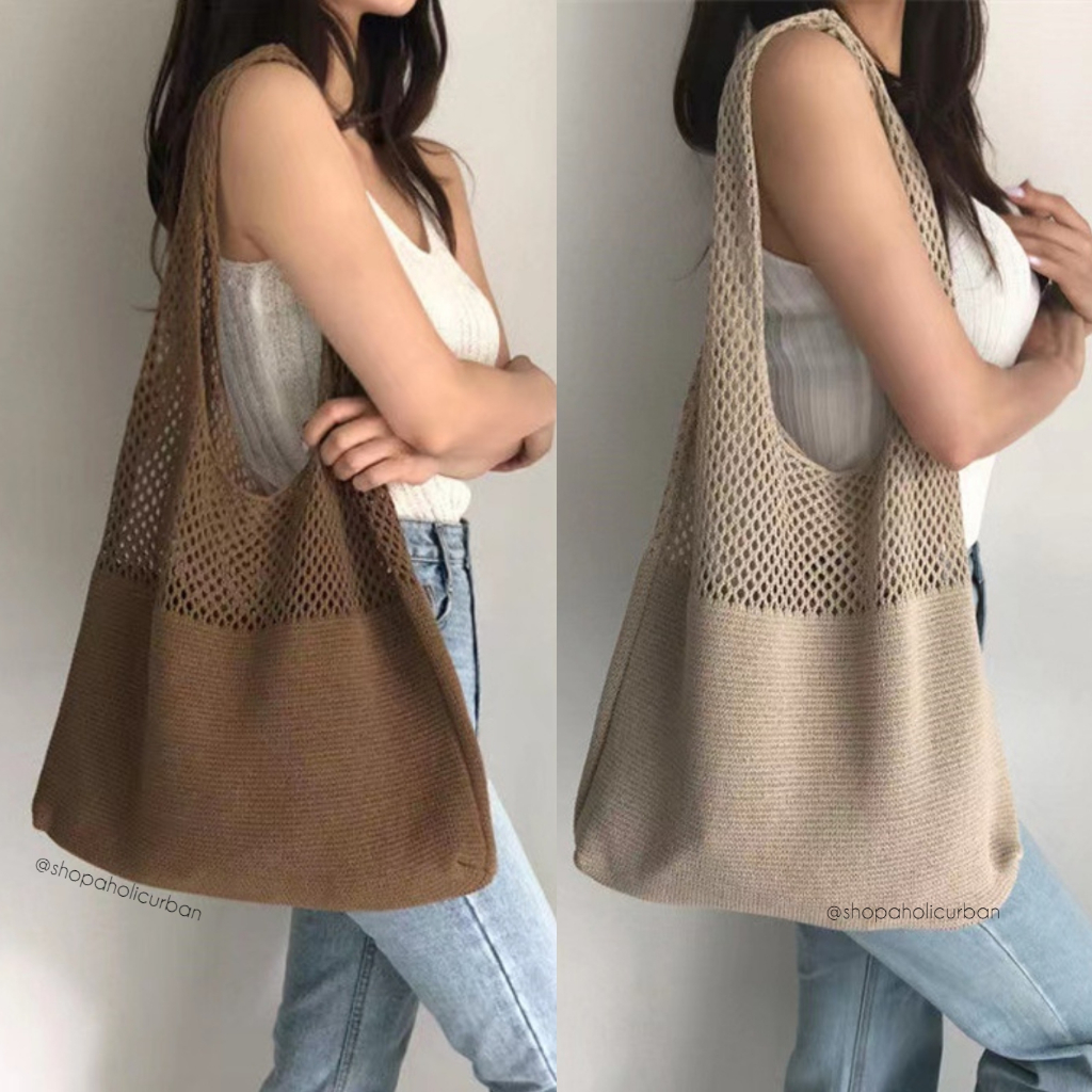 	 Knitted Bag Tas Rajut Ala Korea Crochet Bag Tas Korea Rajut Tas Bahu Tote Bag Rajut Tas Korean Bag Knit Bag Tas Rajutan	