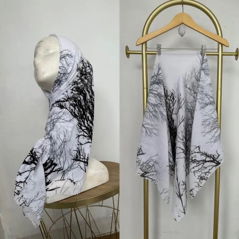 Hijab Segi Empat Voal Motif Akar Ranting Jilbab Kerudung Voal premium