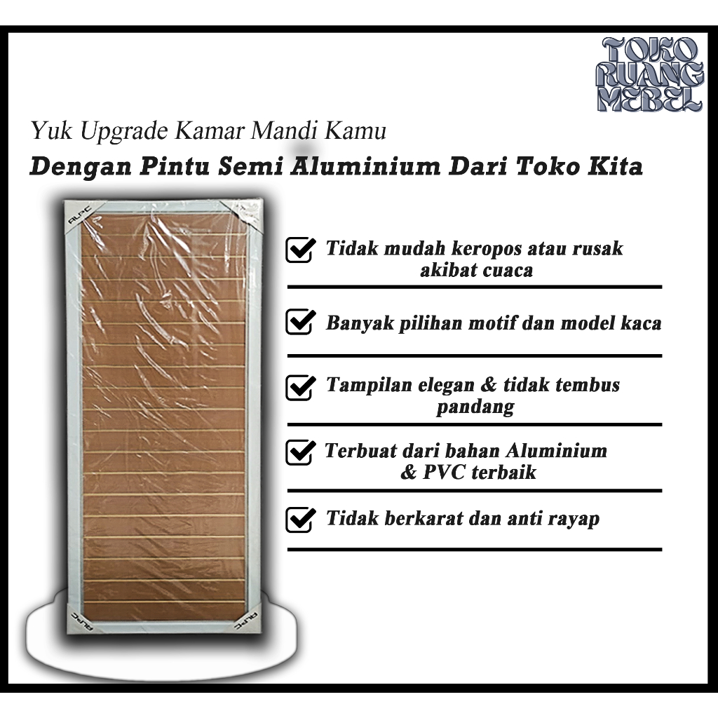 PINTU KAMAR MANDI PVC/PINTU TOILET KAMAR MANDI/PINTU ALUMINIUM PVC MINIMALIS (70X200) - MOTIF COKLAT