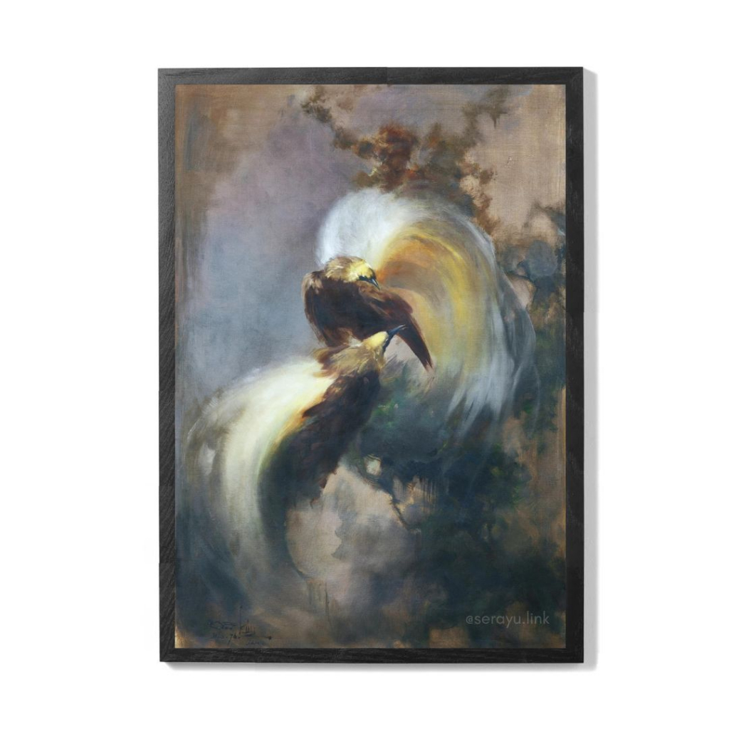 Lukisan Cetak Burung Cendrawasih Hiasan Dinding Poster Bingkai Kayu Elegan