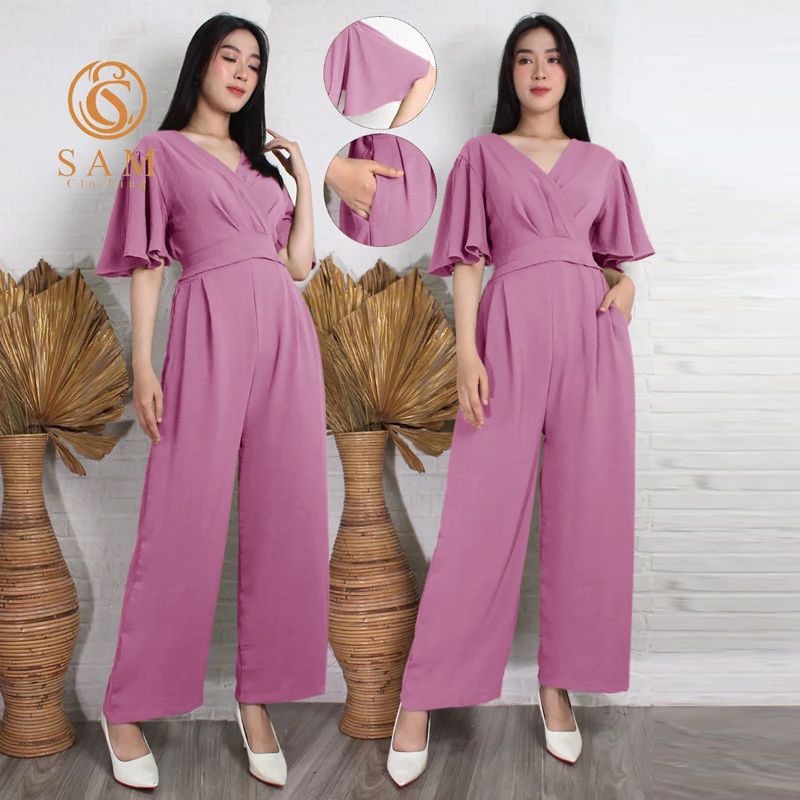 JUMPSUIT long Crinkle Wanita Korean Lengan Pendek/ Jumpsuit Bigsize Jumbo Premium
