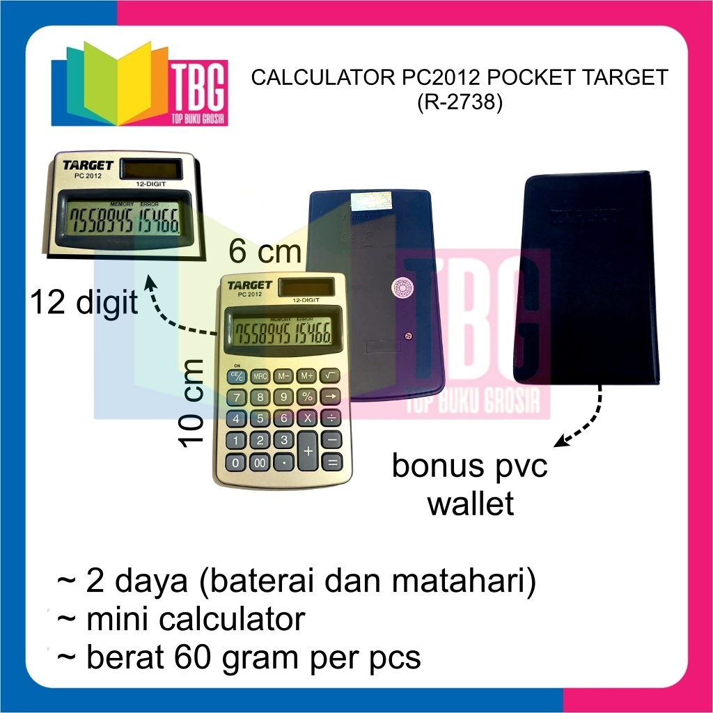 

1 PCS CALCULATOR PC-2012 POCKET 12 DIGIT TARGET KALKULATOR ALAT HITUNG (R-2738)