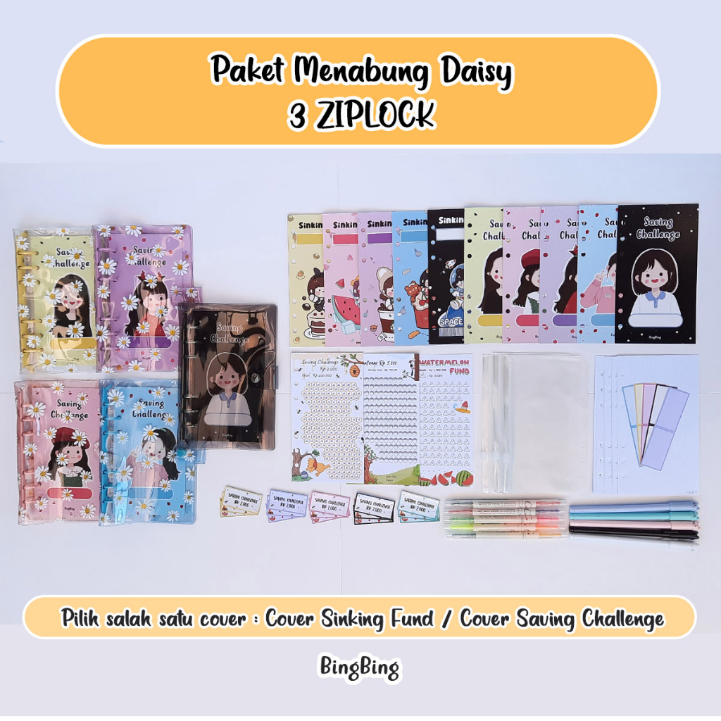 

[3 ZIPLOCK] PAKET BINDER MENABUNG BASIC A6 6 RING (6 LUBANG) DAISY COLOR RING