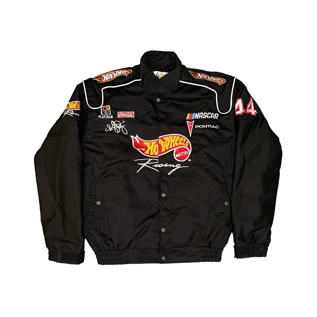 Jaket Nascar Hotwheels pria hitam racing vintage fullbordir