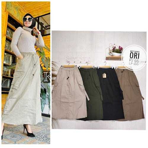 rok korean style panjang wanita jumbo rok cargo warna cream