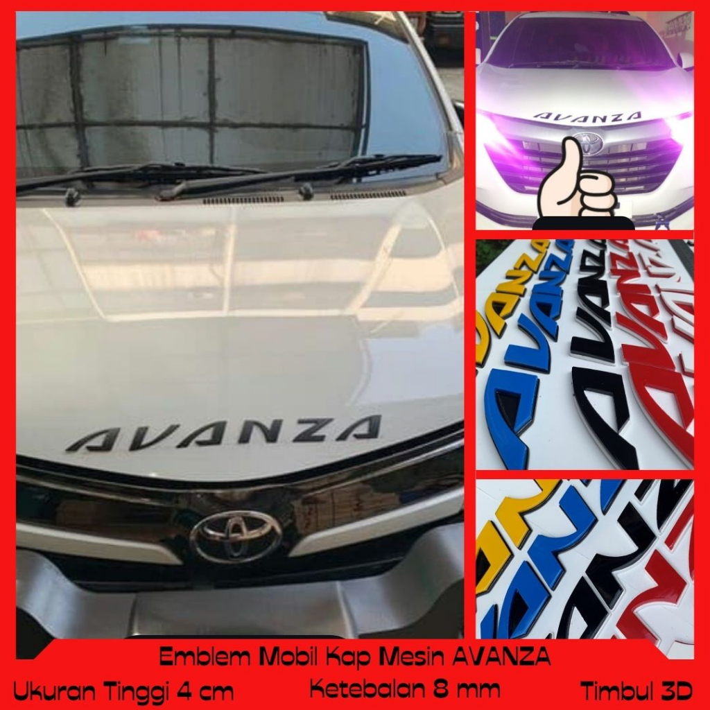 EMBLEM KAP MESIN AVANZA AKSESORIS MOBIL VARIASI TIMBUL 3DIMENSI BAHAN FIBER GLASS BUKAN STIKER BUKAN